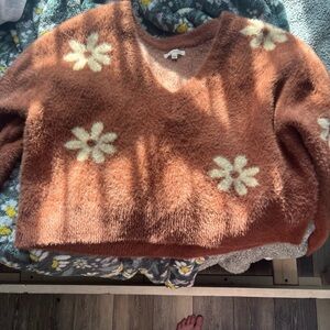 V Neck Crop Floral Sweater